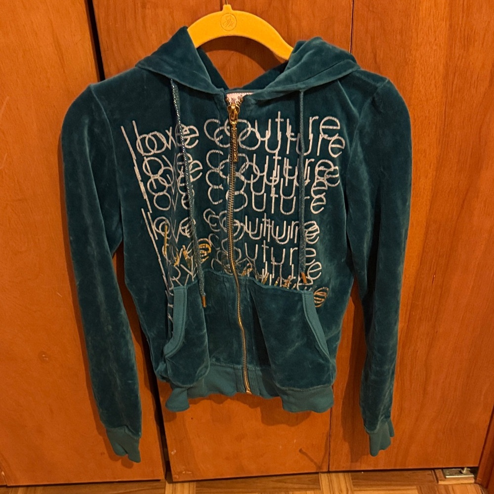 Juicy Couture Teal Velour Hoodie with Gold Embroidery